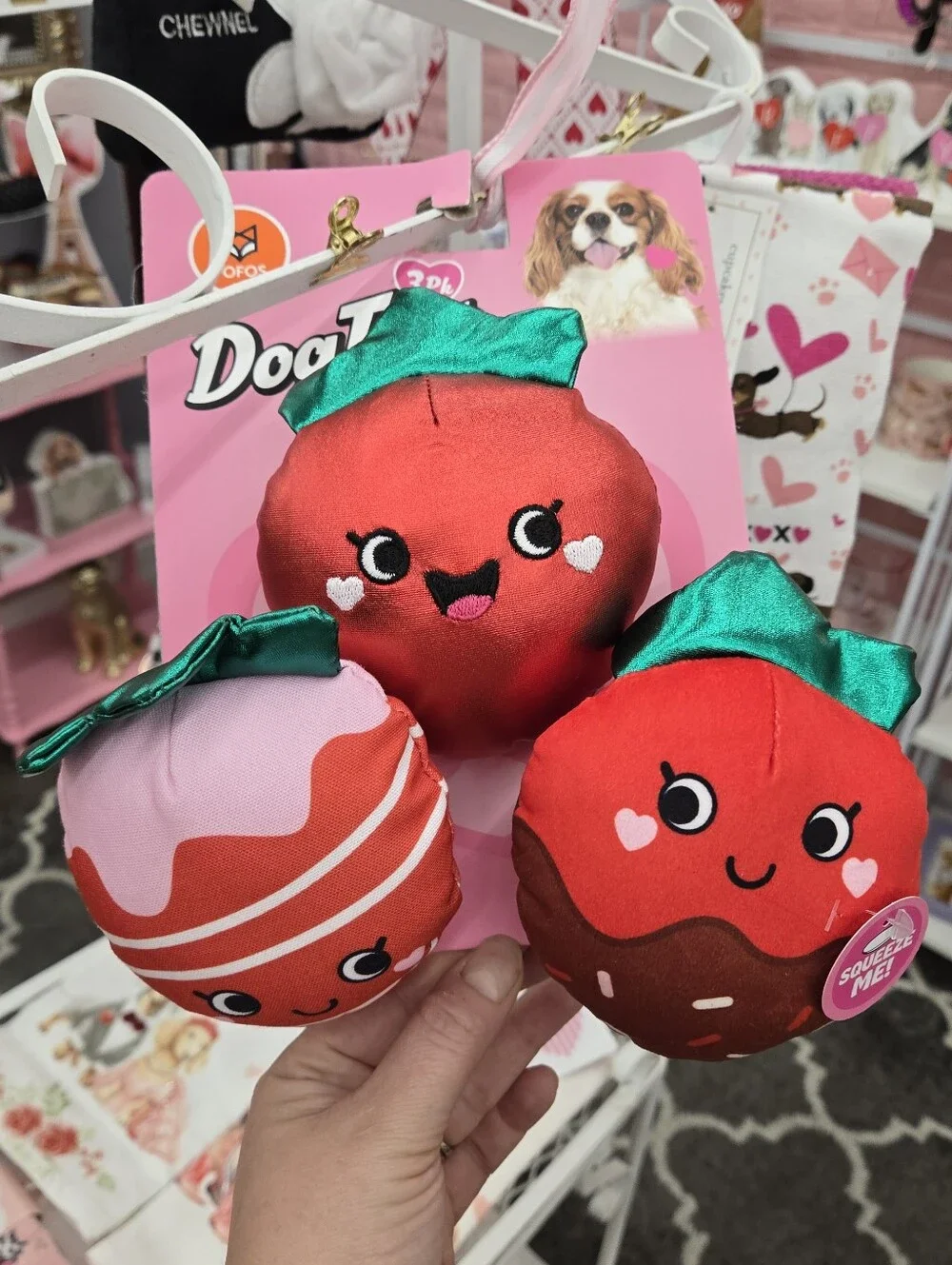 Strawberry Plush Dog Toys - Set of 3